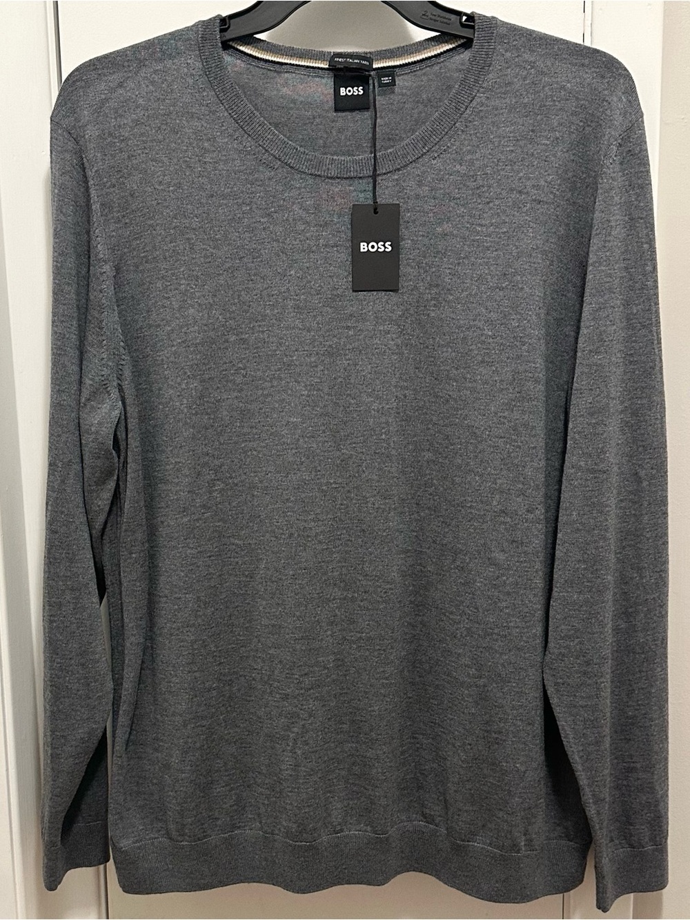 Hugo Boss 100% Virgin Wool Italian Yarn Crew Neck Sweater Mens XXXL 3XL Gray NWT